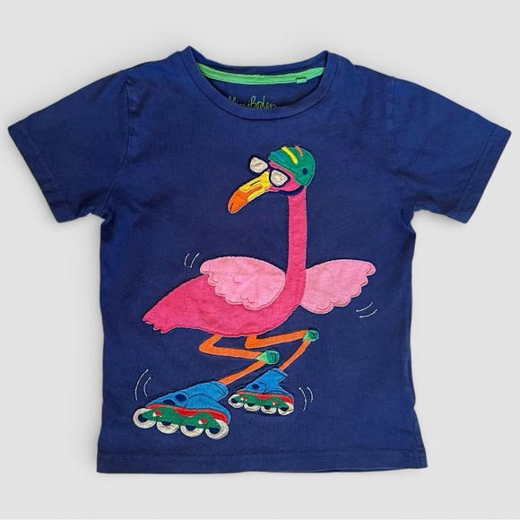 Mini Boden Other - Mini Boden Flamingo Graphic Tee Girls 4-5Y Blue Applique Short Sleeve Shirt